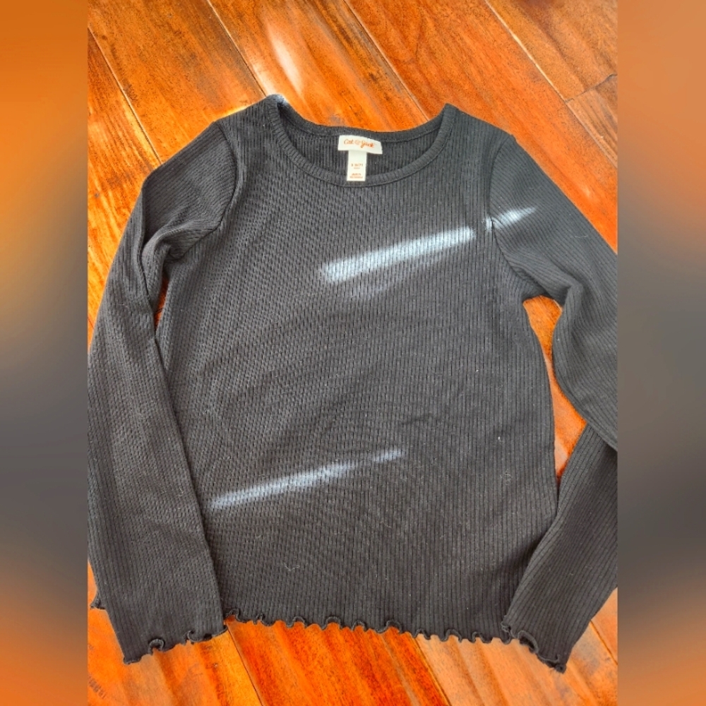 Girls Cat & Jack Black Long Sleeve Ribbed Top Size 6/7 EUC